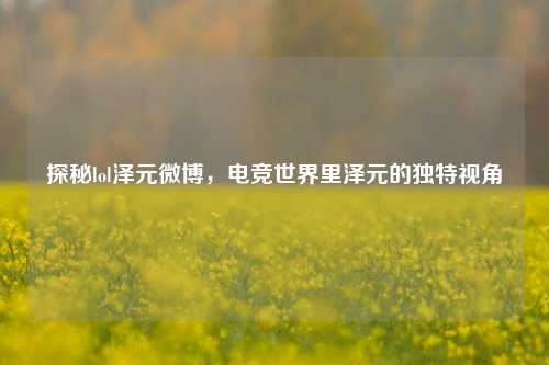 探秘lol泽元微博，电竞世界里泽元的独特视角